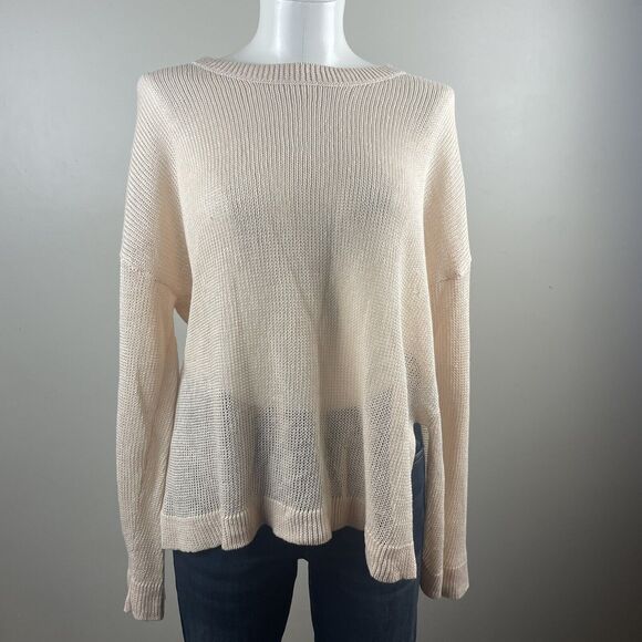 Eileen Fisher Ivory Organic Linen Size Medium Open Knit Sweater Boho Beach - Picture 1 of 10